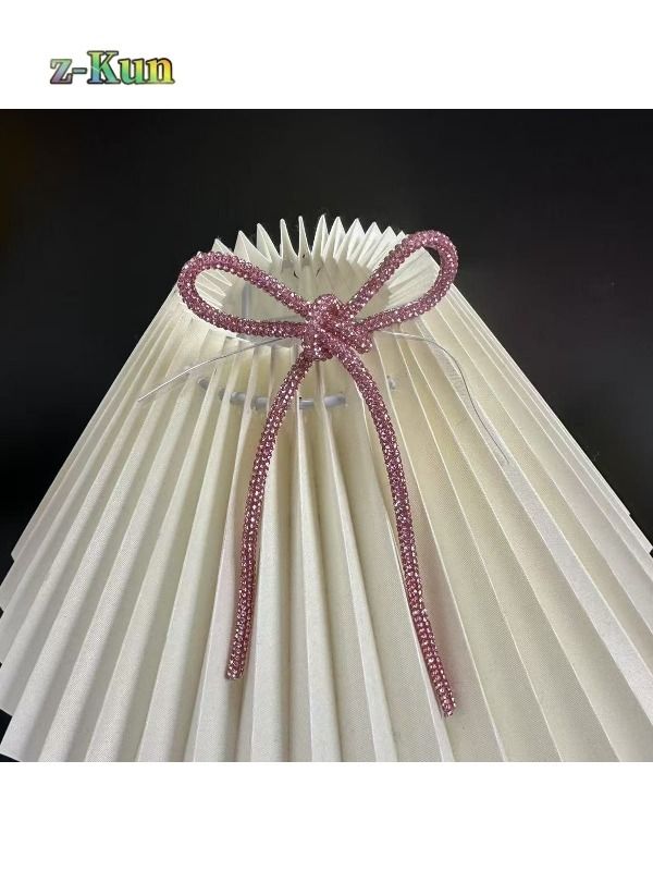 Lazo de perlas imitadas tejido a mano decoración navideña 8x9cm rosa