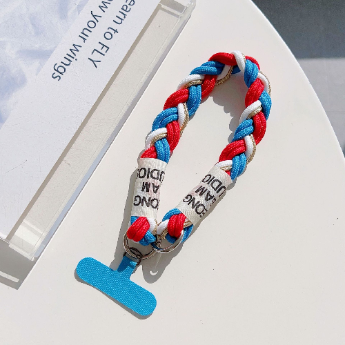 Cordón corto para teléfono, azul y rojo, universal, trenzado