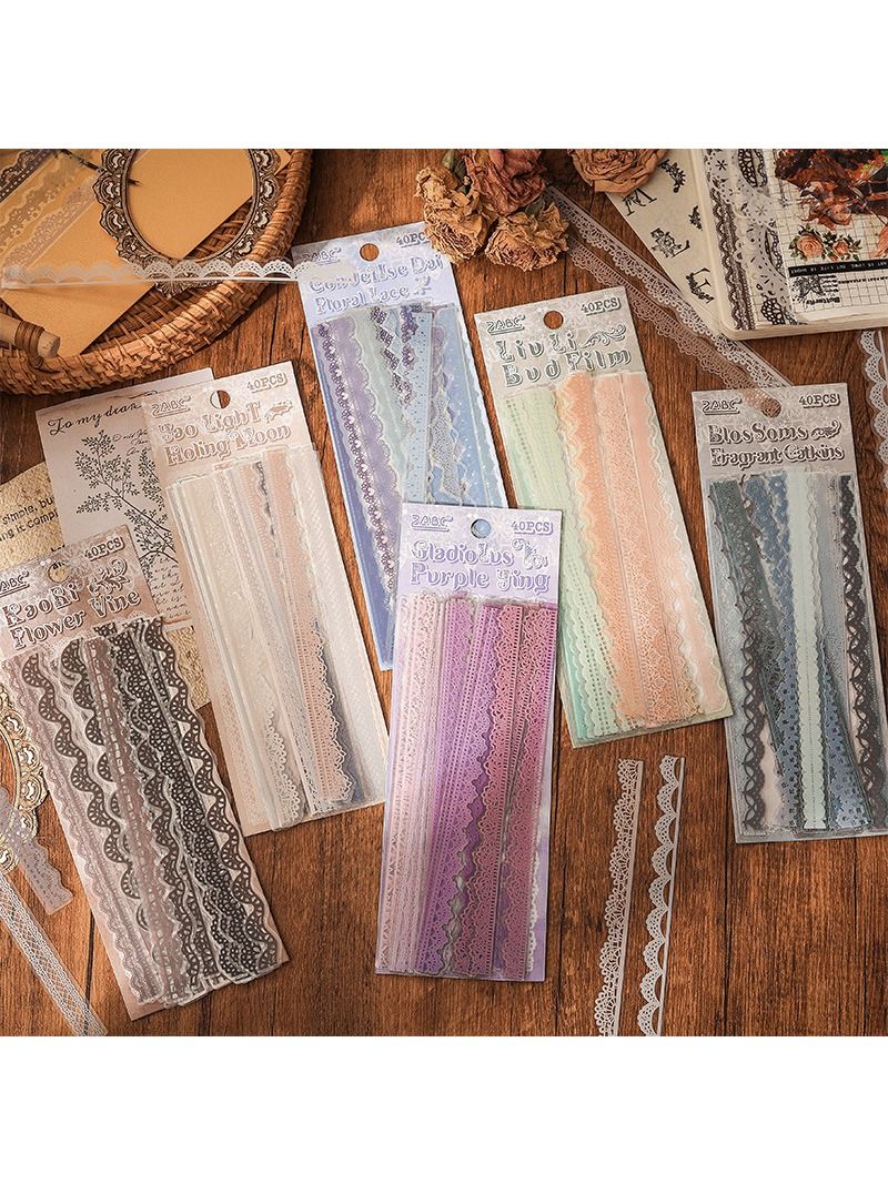 Pack de Stickers PET de Encaje Floral Vintage para Scrapbooking